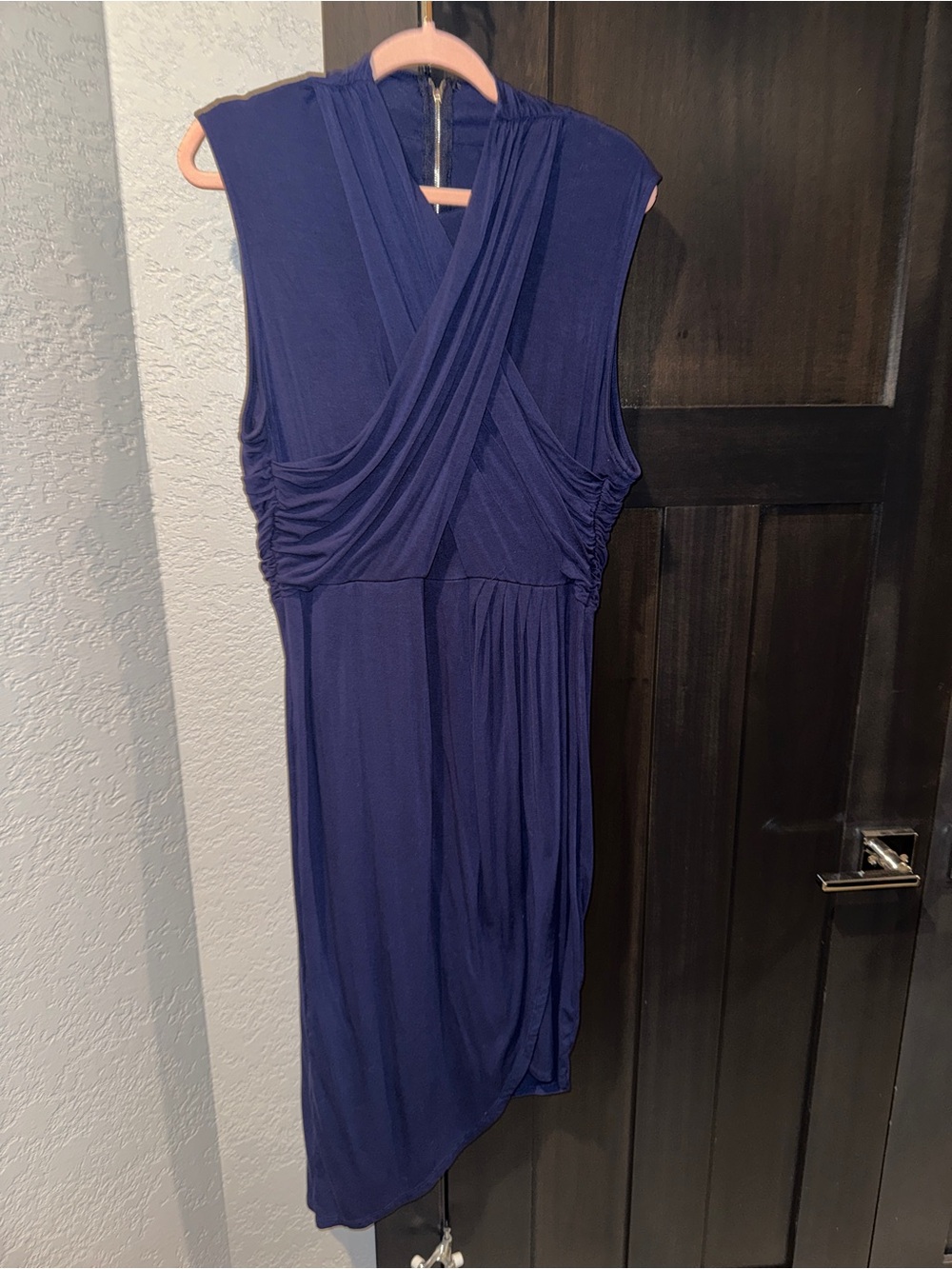 Eloquii Navy Blue Criss-Cross Draped Asymmetrical Sheath Midi Dress 18